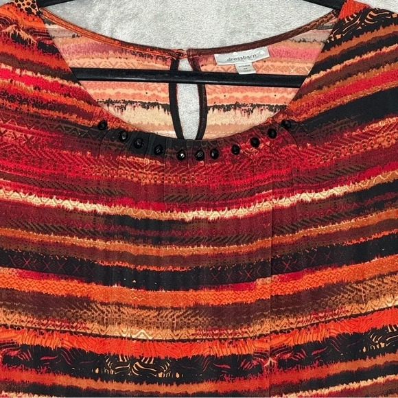 Dressbarn 2X Top Shirt Orange Striped Sleelevess Scoop Neck Stretch Embellished - Picture 3 of 8